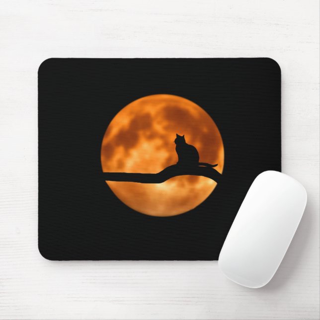 Black Cat Orange Moon Mouse Pad (With Mouse)