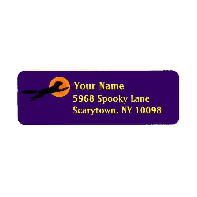 Black Cat Orange Moon Purple Halloween Labels (Front)