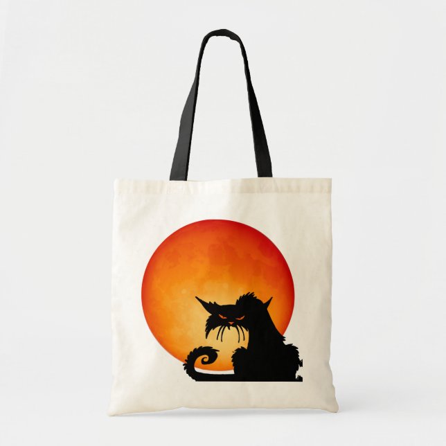Black Cat Orange Moon Tote Bag (Front)