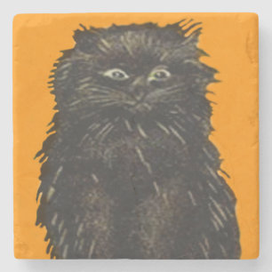 Black Cat Orange Stone Coaster