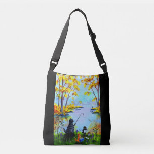 Black Cat Orange Tabby Cat Fall Fishing Crossbody Bag