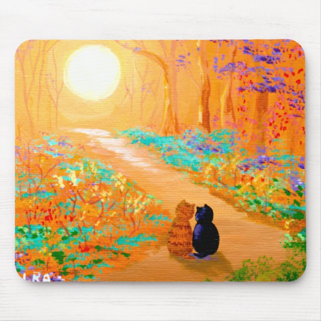 Black Cat Orange Tabby Cat Forest Mouse Pad (Front)