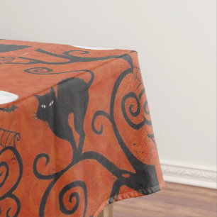 black cat orange tablecloth