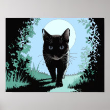 Black Cat Out of the Moonlight Poster Print Art