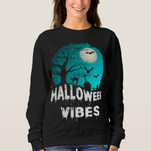 Black Cat Owl and Bats Graveyard Halloween Vibes Sweatshirt