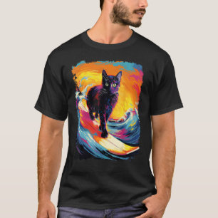 Black Cat Paddle Board Surfing T-Shirt