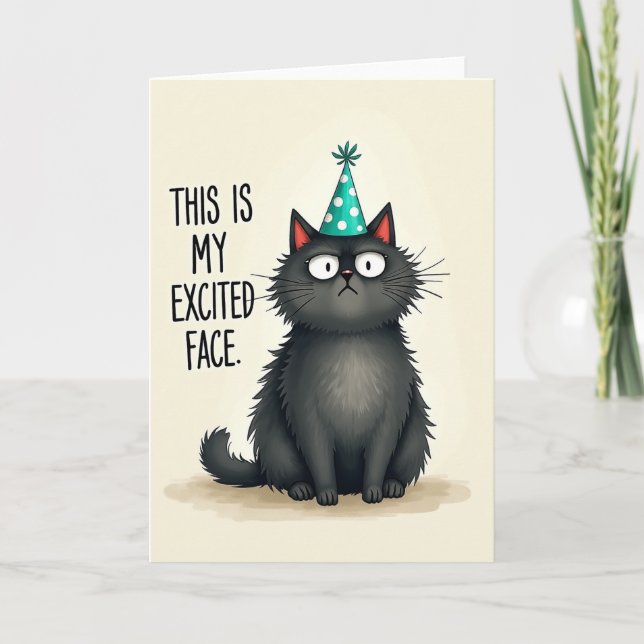 Black Cat Party Hat Birthday Card (Front)