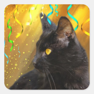 Black cat party square sticker