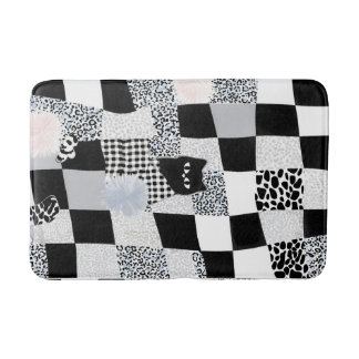 Black Cat Pattern Gingham Mixed Checkered Cheetah Bath Mat