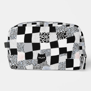 Black Cat Pattern Gingham Mixed Checkered Cheetah Dopp Kit