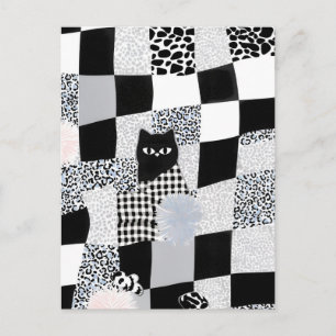 Black Cat Pattern Gingham Mixed Checkered Cheetah Postcard