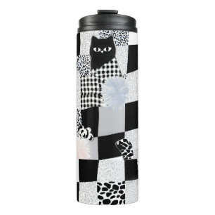 Black Cat Pattern Gingham Mixed Checkered Cheetah  Thermal Tumbler