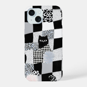 Black Cat Pattern Gingham Mixed Chequered Cheetah iPhone 15 Case