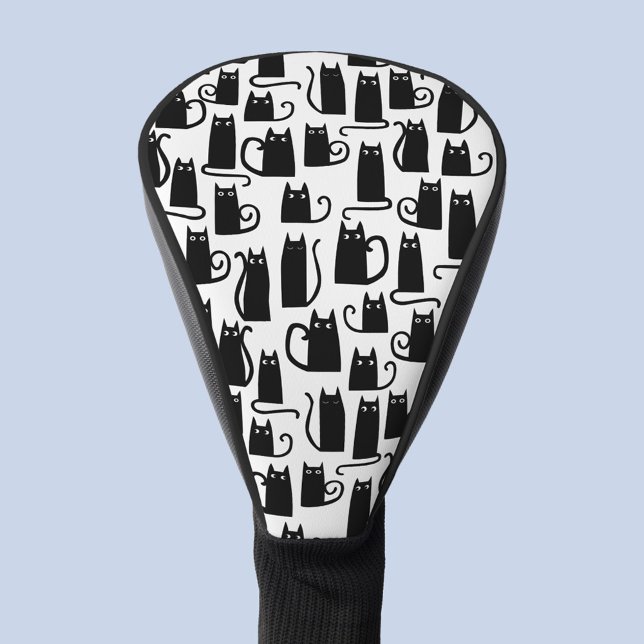 Black Cat Pattern Golf Head Cover (Black cat fun pattern black and white golf head cover)