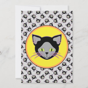 Black Cat Pattern Halloween Invitation