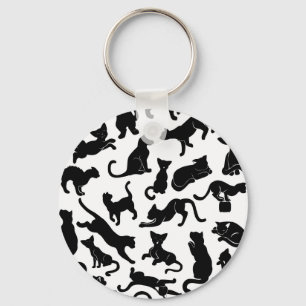 Black Cat Pattern Key Ring