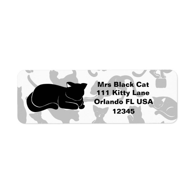 Black Cat Pattern Return Address Label (Front)