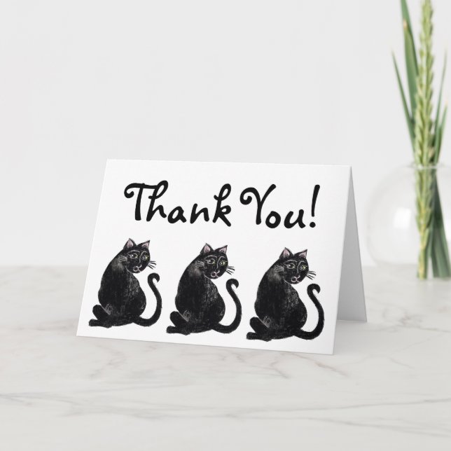 Black Cat Pattern Thank You Card (Front)