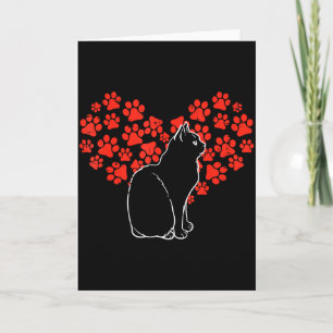 Black Cat Paw Heart Cute Valentines Day Animal Lov Card