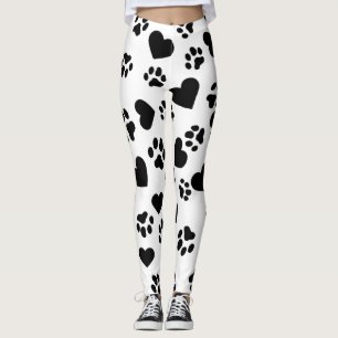 Black Cat Paw Print & Hearts Pattern Leggings