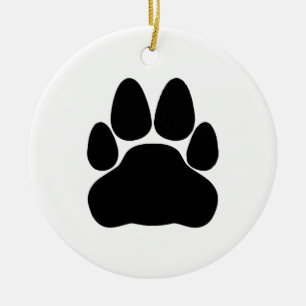 Black Cat Paw Print Shape Ceramic Tree Decoration