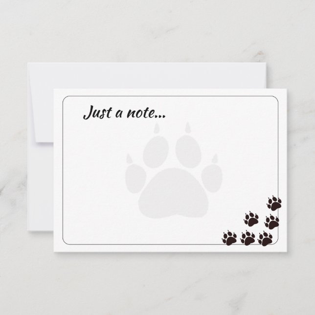Black Cat Paw Prints Monogram Custom Just a Note  Card (Front)