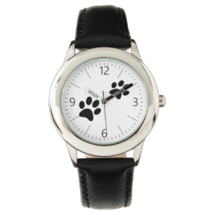 Black cat paw prints on white watch