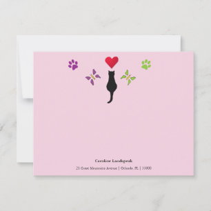 Black Cat Paw Prints Personalised Correspondence Card