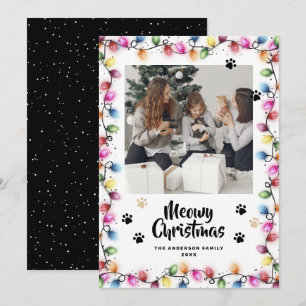 Black Cat Paws Christmas Lights Photo Meowy Holiday Card