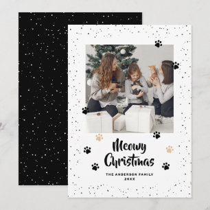 Black Cat Paws Photo Meowy Christmas Card