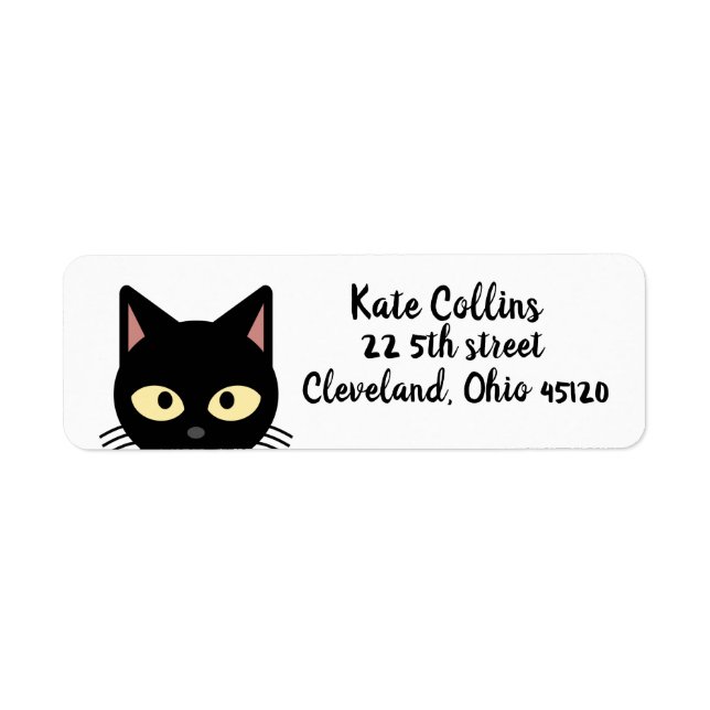 BLACK CAT PEEKING ART RETURN ADDRESS LABELS (Front)