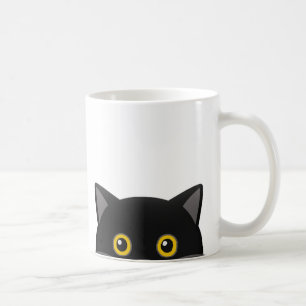 BLACK CAT PEEKING COFFEE MUGS
