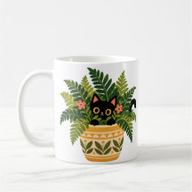 Black Cat Peeking From Botanical Planter