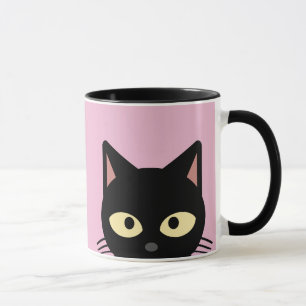 BLACK CAT PEEKING PINK COFFEE MUGS
