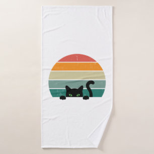 Black Cat Peeking Sunset Vintage 3 Bath Towel