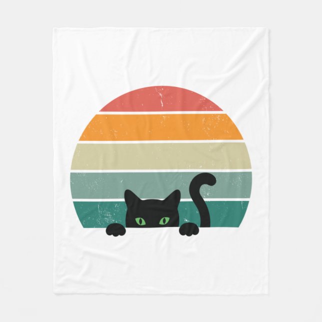 Black Cat Peeking Sunset Vintage    3 Fleece Blanket (Front)