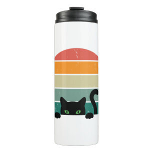 Black Cat Peeking Sunset Vintage 3 Thermal Tumbler
