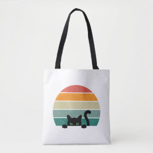 Black Cat Peeking Sunset Vintage 3 Tote Bag