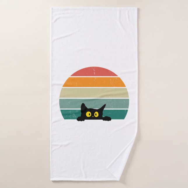 Black Cat Peeking Sunset Vintage    4 Bath Towel (Bath Towel)