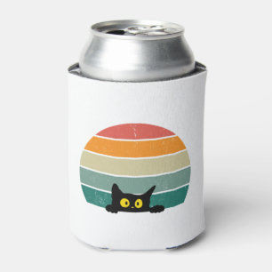 Black Cat Peeking Sunset Vintage    4 Can Cooler