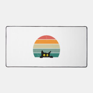 Black Cat Peeking Sunset Vintage    4 Desk Mat