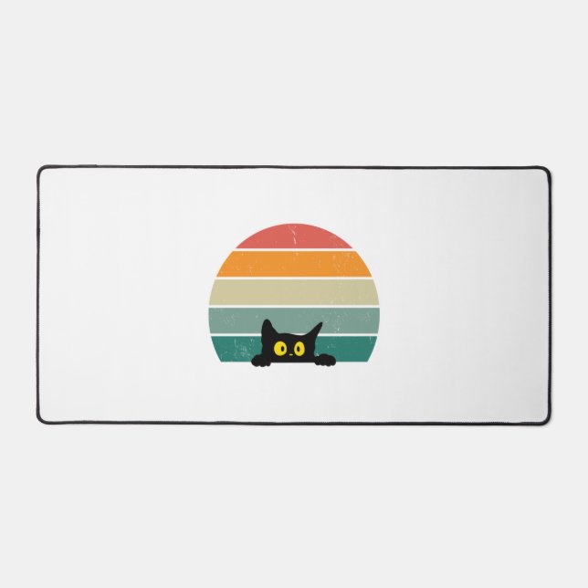 Black Cat Peeking Sunset Vintage    4 Desk Mat (Front)
