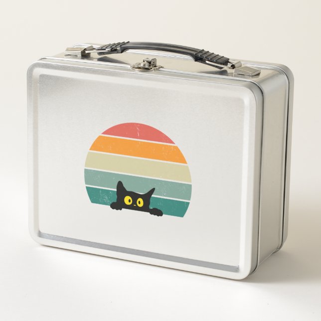 Black Cat Peeking Sunset Vintage    4 Metal Lunch Box (Front)