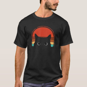 Black Cat Peeking Sunset Vintage Animal Pet Owner T-Shirt