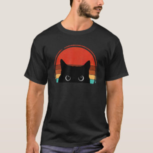 Black Cat Peeking Sunset Vintage Black Cat Hallow T-Shirt