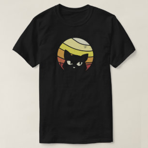 Black Cat Peeking Sunset Vintage T-Shirt