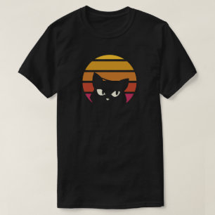 Black Cat Peeking Sunset Vintage T-Shirt