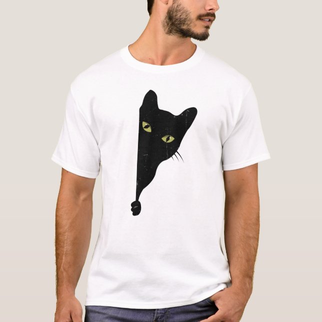 Black Cat Peeking  T-Shirt (Front)