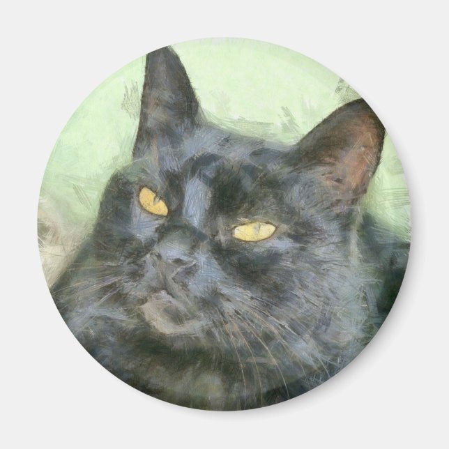 Black Cat Pencil Art Magnet (Front)