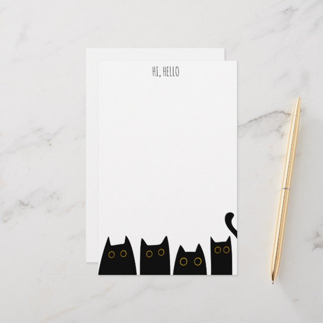 Black Cat Personal Stationery Kids Note paper (Front/Back In Situ)